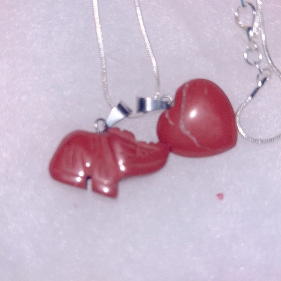 Boho Hippie Red Jasper Heart ❤️ and Elephant 🐘 24” Silver Necklace - Picture 4 of 6